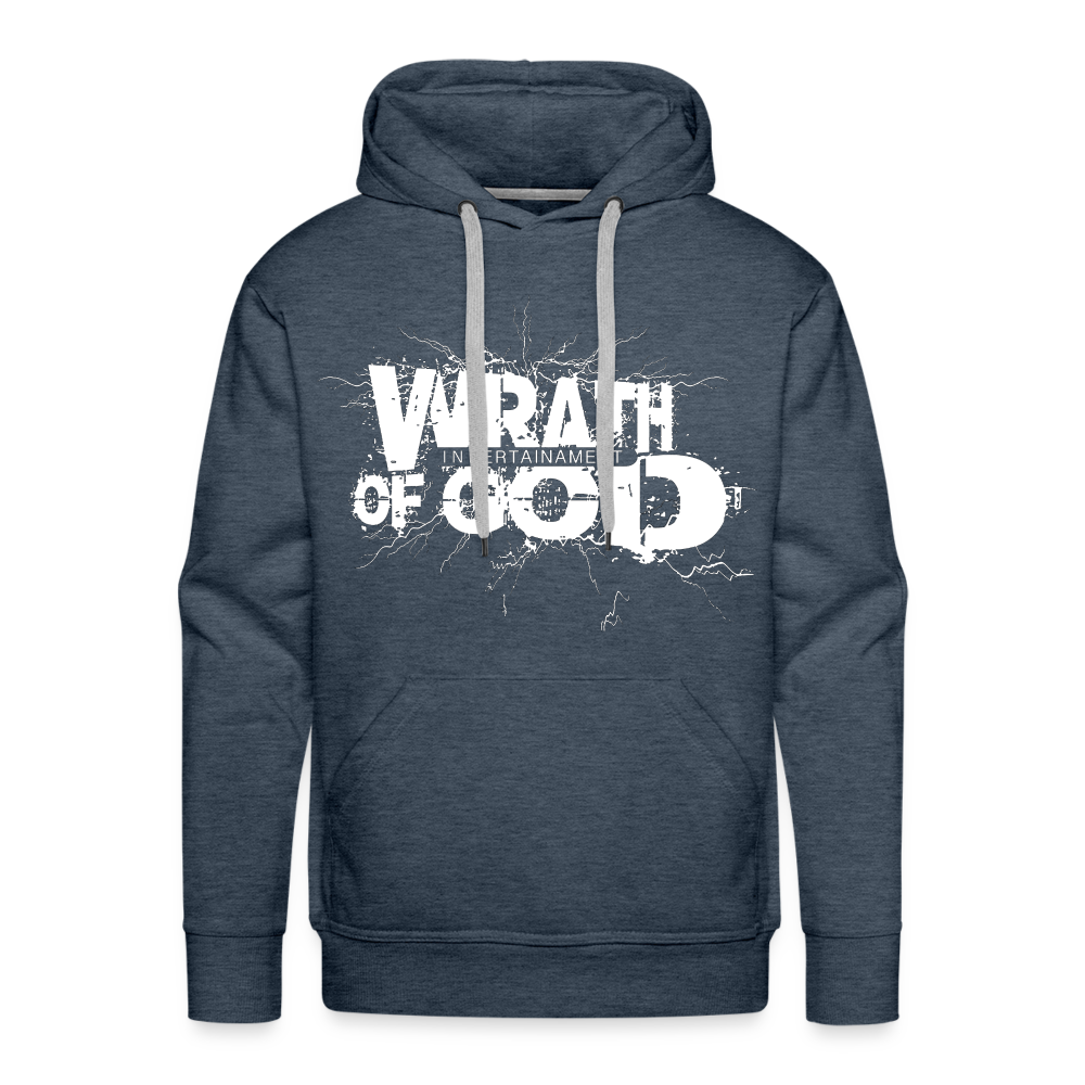 "Wrath of God" Premium Hoodie - White Logo - heather denim